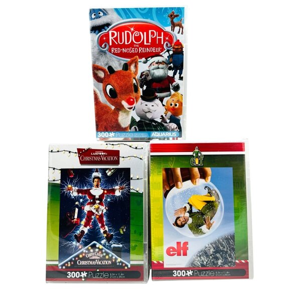 Aquarius Puzzle Bundle Rudolph Elf Christmas Vacation 300-Piece Each 3-Pack New - Picture 1 of 5